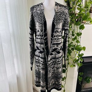 Deb Black & Gray Aztec Southwestern Long Duster Cardigan Sweater - Size Large